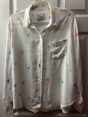 Rails Charli Neon Palms Print Button Down Linen/Rayon Size M